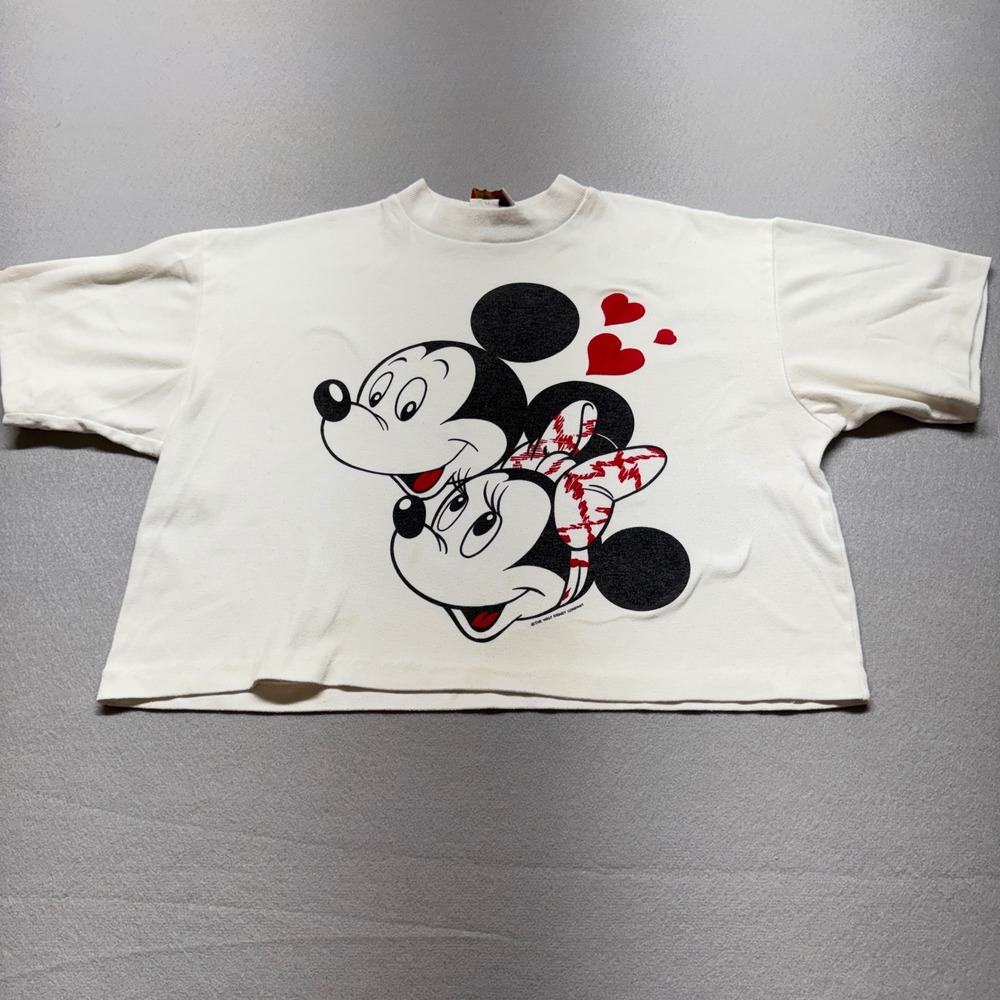Vintage Sunday Comics Mickey Minnie Mouse Cropped Tee White Medium 90s Disney